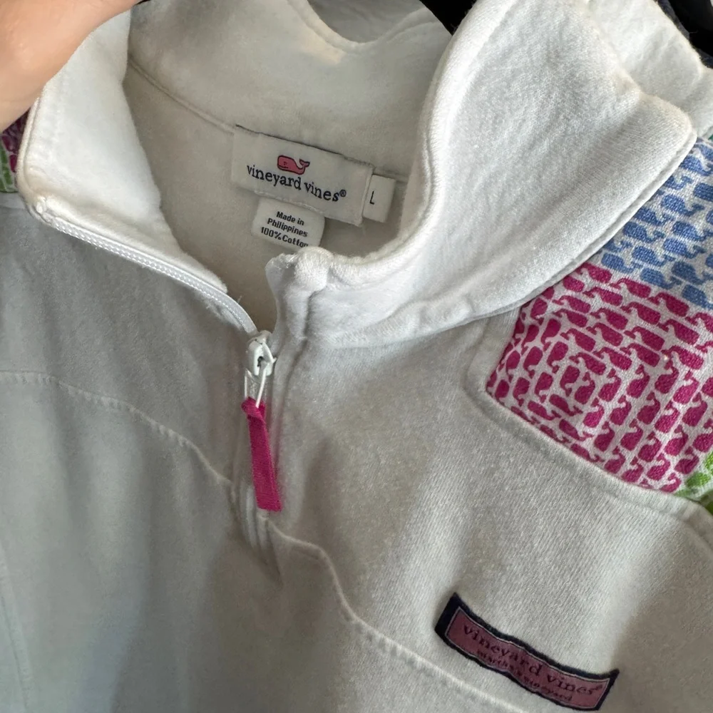 VINEYARD VINES WHALE LOGO THREE QUARTER ZIP GREEN PLAID SWEATSHIRT SZ L - Picture 3 of 7